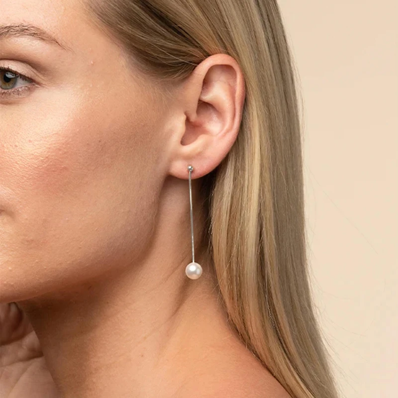 Sterling Silver Dangled Cultured Pearl Drop Earrings
