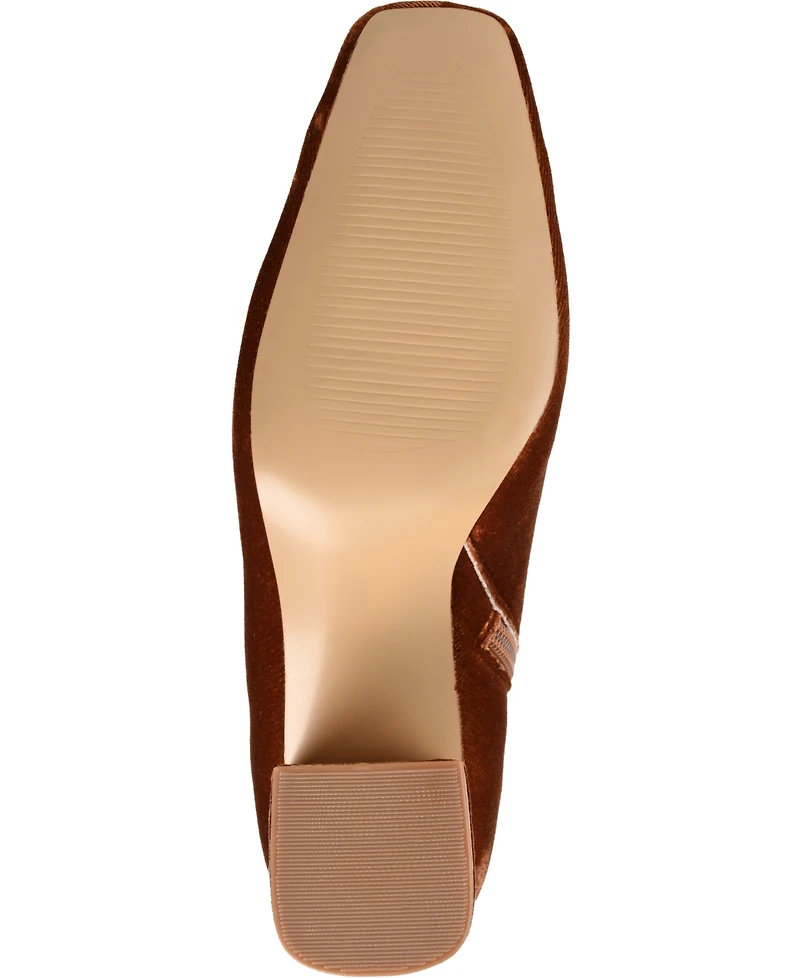 Journee Collection Women's Hazara Wide Width Velvet Block Heel Dress Booties