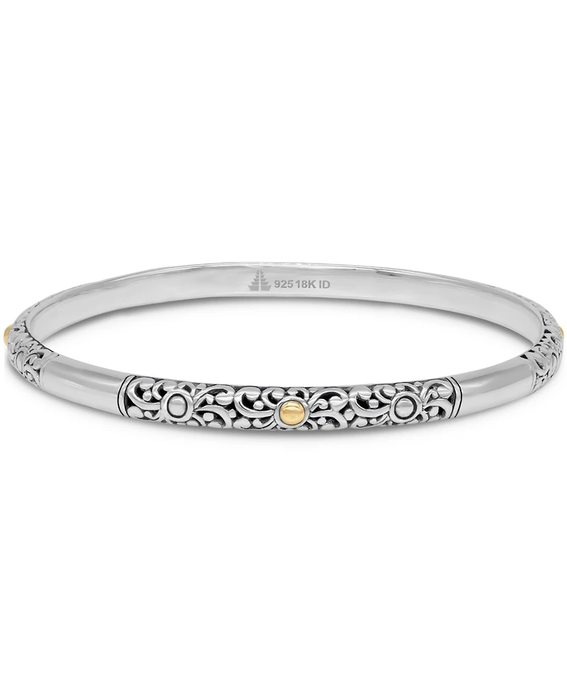 Devata Bali Filigree Bangle Bracelet Sterling Silver and 18K Gold, Fit Small to Medium Wrist