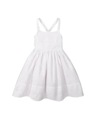 Hope & Henry Girls' Sleeveless Special Occasion Sun Dress with Bow Back Detail and Embroidery, Toddler
