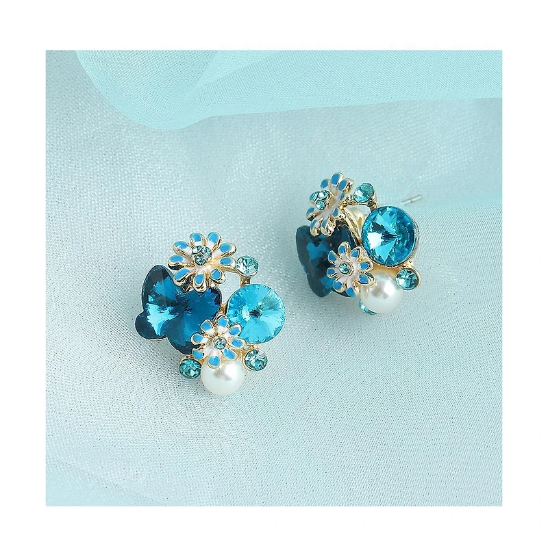 Sohi Women's Blue Embellished Cluster Stud Earrings