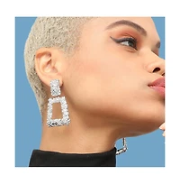 Sohi Women's Silver Textured Geometric Drop Earrings
