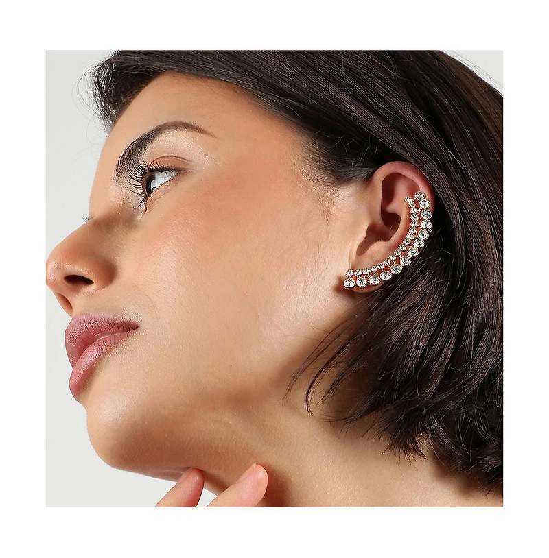 Sohi Women's Silver Embellished Cluster Earcuff Earrings
