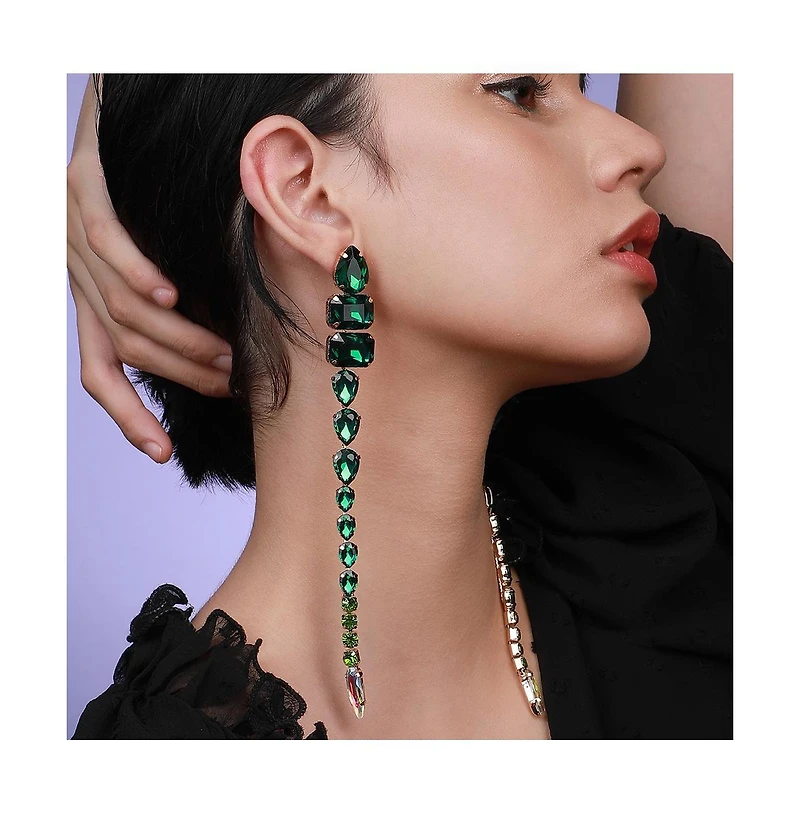 Sohi Women's Green Stone Drop Earrings