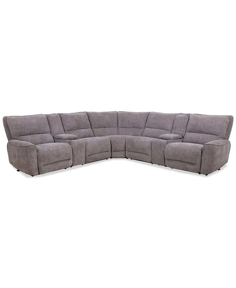 Closeout! Deklyn 129" 7-Pc. Zero Gravity Fabric Sectional with 2 Power Recliners & Consoles, Created for Macy's