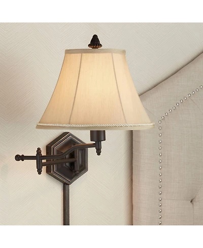 Barnes and Ivy Hexagon Rustic Vintage Swing Arm Wall Lamp Bronze Plug-in Light Fixture Gold Bell Shade for Bedroom Bedside Living Room Reading House