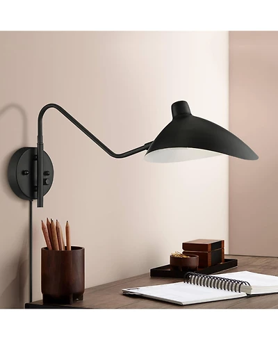 Colborne Modern Industrial Retro Swing Arm Wall Lamp Black Metal Hardwire Light Fixture Symmetrical Shade for Bedroom Bedside House Reading Living Roo