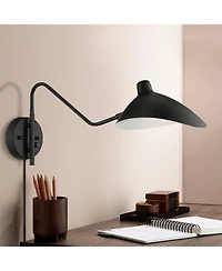 Colborne Modern Industrial Retro Swing Arm Wall Lamp Black Metal Hardwire Light Fixture Symmetrical Shade for Bedroom Bedside House Reading Living Roo