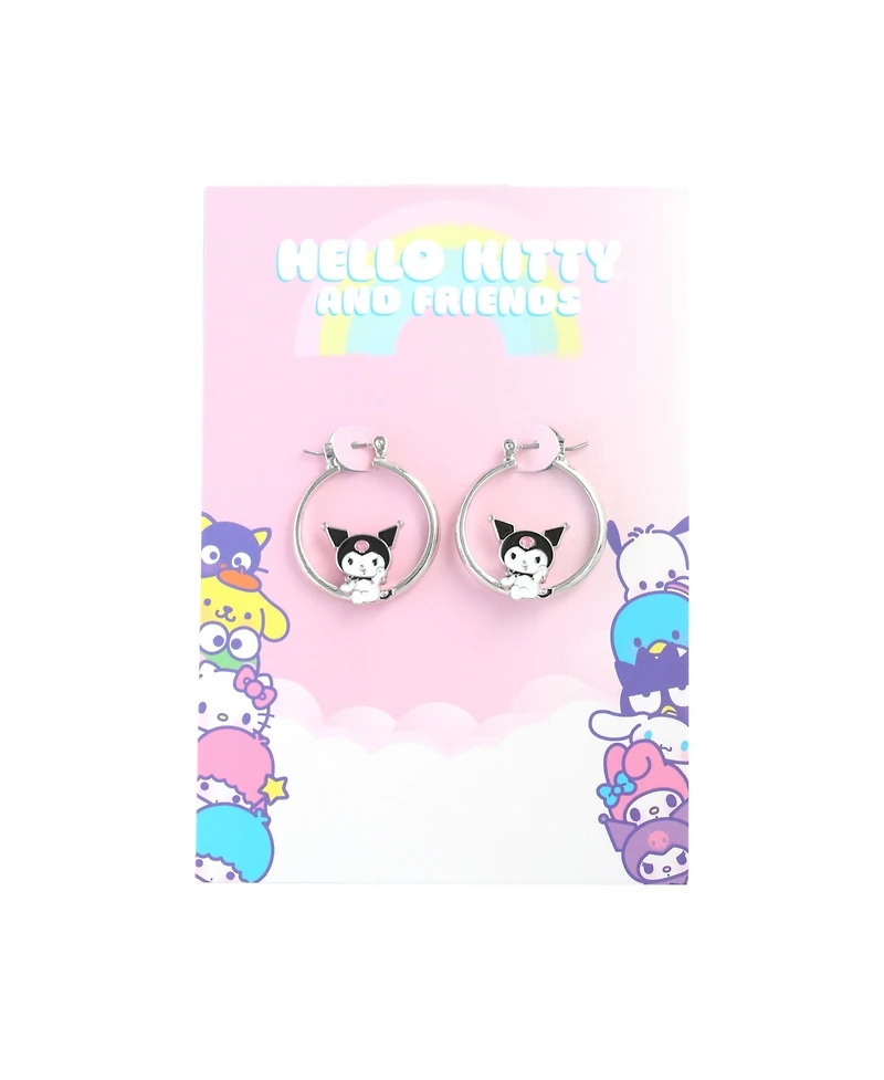 Sanrio Hello Kitty Womens Enamel Plated Hoop Earrings Officially Licensed - Kuromi