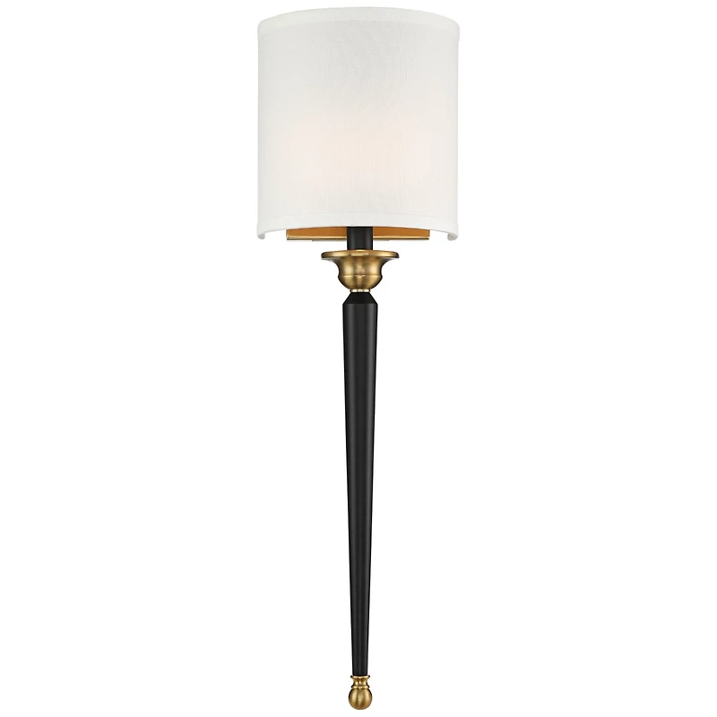 Arletta Modern Wall Sconce Lighting Black Brass Metal Hardwired 7 1/2" Wide Fixture Off-White Linen Shade for Bedroom Bedside Living Room Home Ha