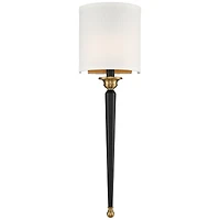 Arletta Modern Wall Sconce Lighting Black Brass Metal Hardwired 7 1/2" Wide Fixture Off-White Linen Shade for Bedroom Bedside Living Room Home Ha