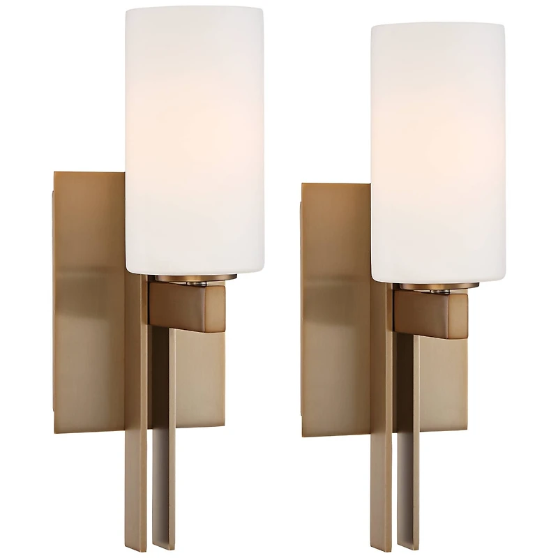 Ludlow Modern Wall Light Sconces Set of 2 Burnished Brass Gold Hardwired 4 1/2" Fixture Frosted White Glass Shade for Bedroom Bathroom Vanity Living R
