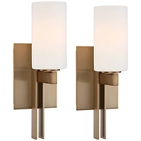 Ludlow Modern Wall Light Sconces Set of 2 Burnished Brass Gold Hardwired 4 1/2" Fixture Frosted White Glass Shade for Bedroom Bathroom Vanity Living R