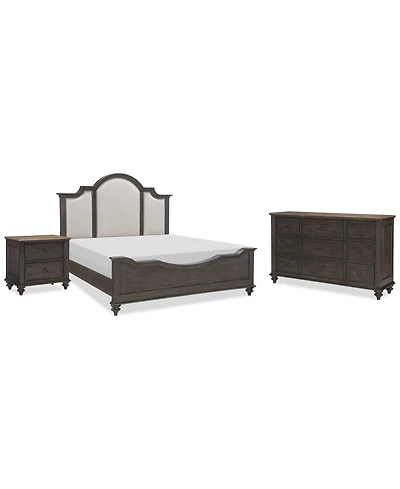 Mandeville 3pc Bedroom Set (Upholstered California King Bed + Dresser + -Drawer Nightstand