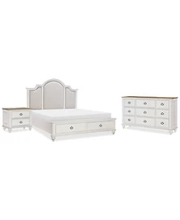 Mandeville 3pc Bedroom Set (Upholstered California King Storage Bed + Dresser + 2-Drawer Nightstand)