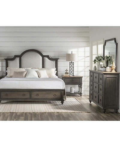 Mandeville 3pc Bedroom Set (Upholstered King Storage Bed + Dresser 1-Drawer Nightstand)