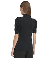 Dkny Petite Mock-Neck Puffed-Shoulder Top