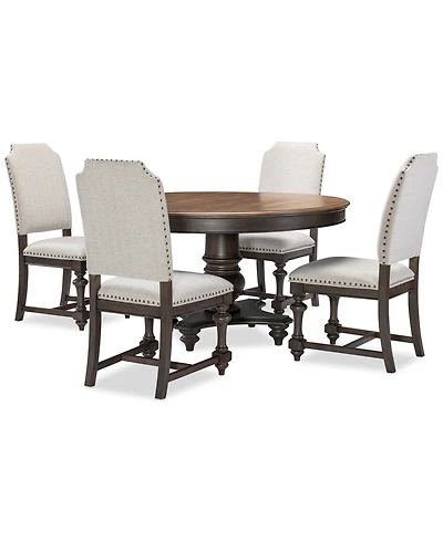 Mandeville 5 Pc. Dining Set (Round Table & 4 Upholstered Chairs)