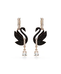 Swarovski Swan, Black, Rose Gold-Tone Iconic Swan Drop Earrings
