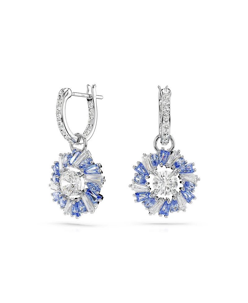Swarovski Flower, Blue, Rhodium Plated Idyllia Drop Earrings