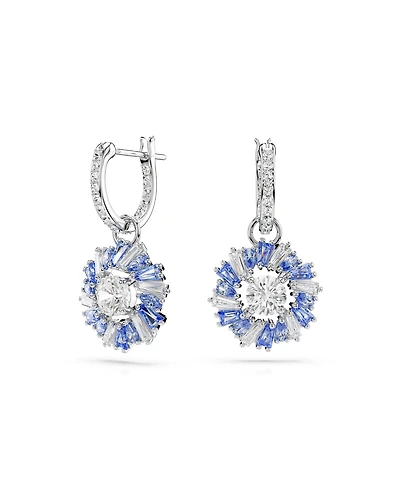 Swarovski Flower, Blue, Rhodium Plated Idyllia Drop Earrings
