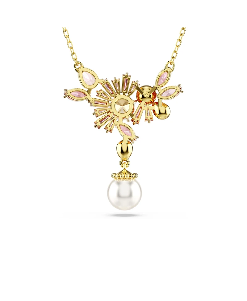 Swarovski Mixed Cuts, Crystal Swarovski Imitation Pearl, Flower, Pink, Gold-Tone Gema Pendant Necklace