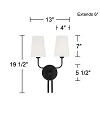 Melody Modern Wall Sconce Lighting Sconce Black Hardwired 19 1/2" High 2-Light Fixture White Linen Shade for Bedroom Bedside Living Room Home Hallway