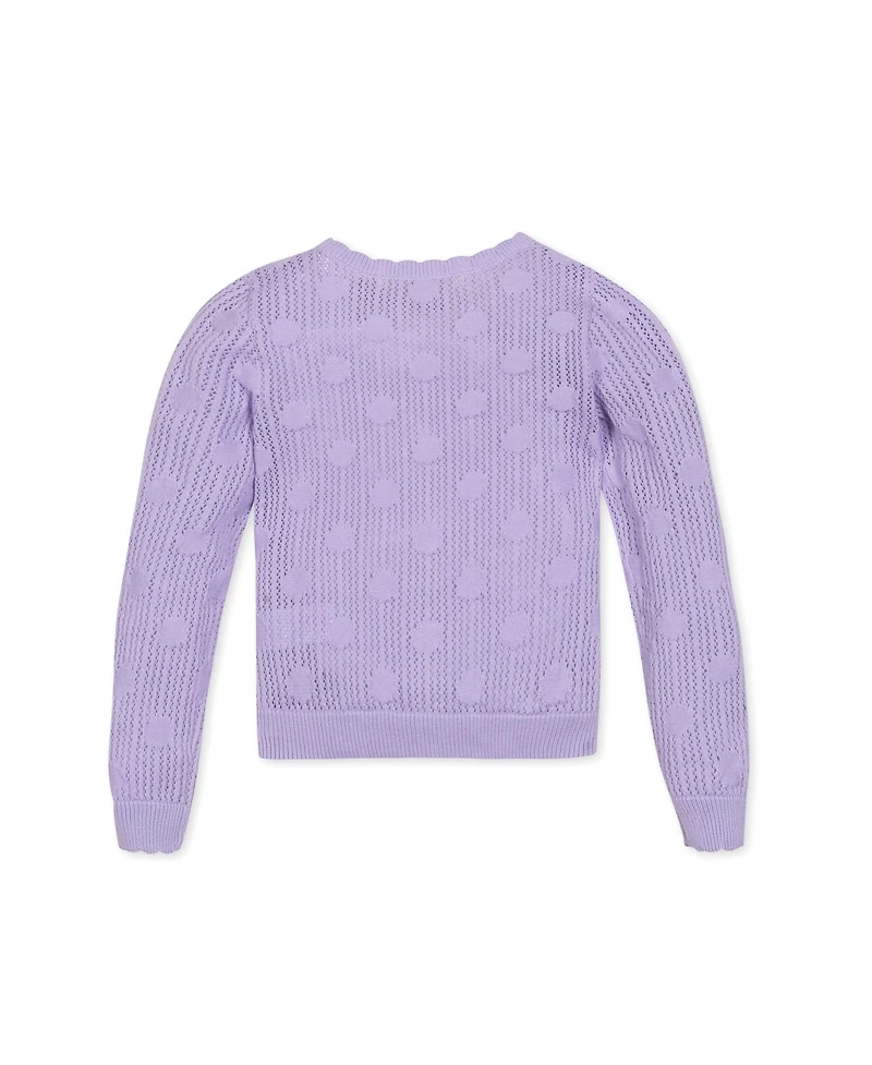 Hope & Henry Girls' Scallop Edge Mesh Dot Cardigan, Infant