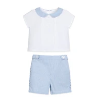 Hope & Henry Baby Girls Layette Peter Pan Shirt and Short 2-Piece Set