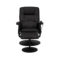Massaging Multi-Position Recliner With Deep Side Pockets And Ottoman With Wrapped Base