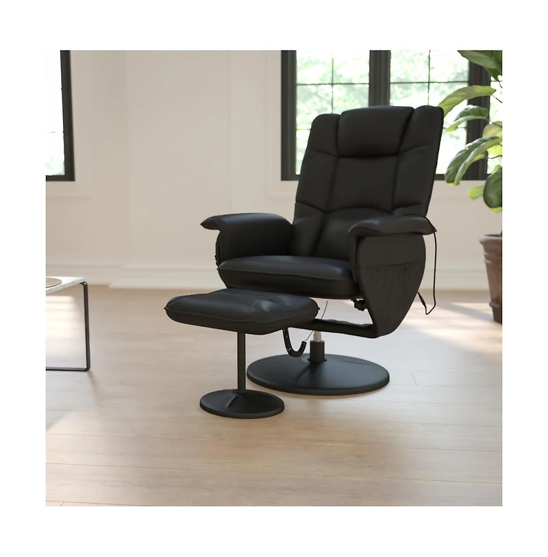 Massaging Multi-Position Recliner With Deep Side Pockets And Ottoman With Wrapped Base