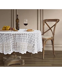 Hlc.me Alona Lace Fabric Table Cloth for Round Tables, Wrinkle Resistant Tablecloth, Patterned Scalloped