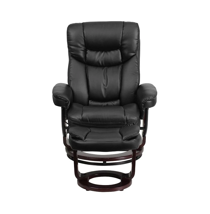 Multi-Position Recliner Chair & Curved Ottoman With Swivel Wood Base