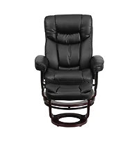 Multi-Position Recliner Chair & Curved Ottoman With Swivel Wood Base