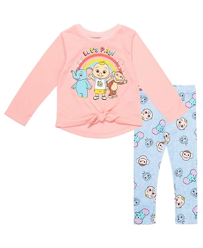 CoComelon Toddler Girls Knotted Pullover Long Sleeve Graphic T-Shirt & Leggings Set Toddler|Child