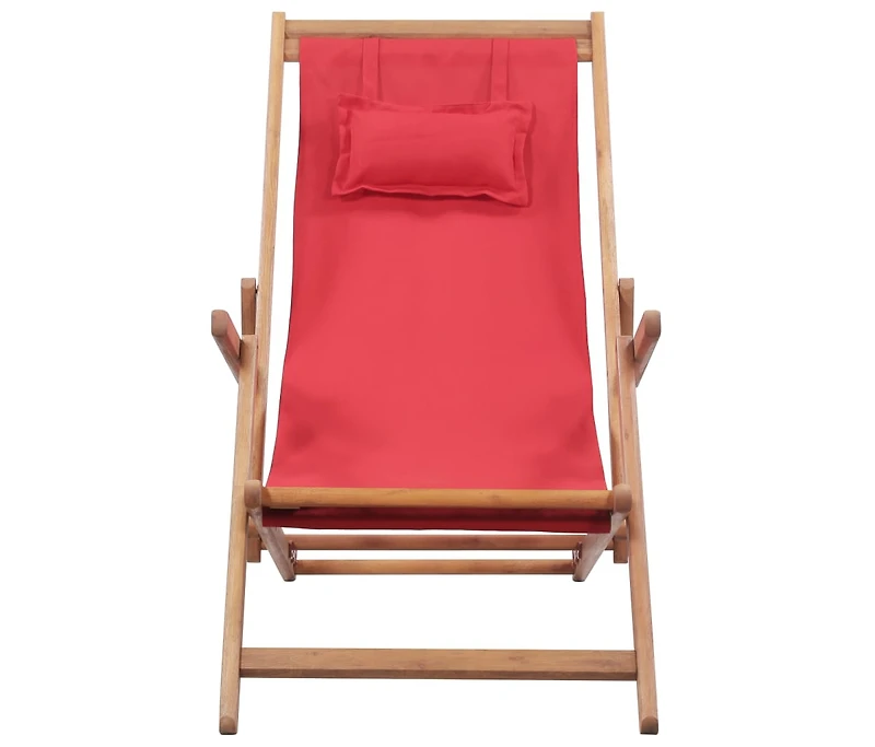 Folding Beach Chair Fabric and Wooden Frame Red