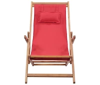 Folding Beach Chair Fabric and Wooden Frame Red