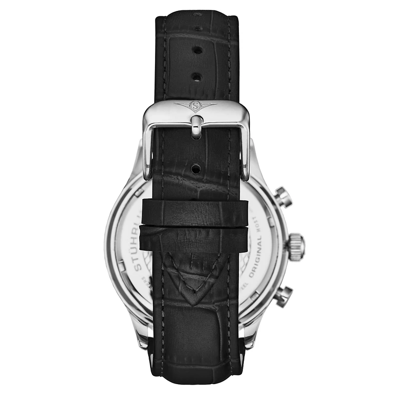 Men's Chrono, Silver Case, Gun Metal Grey Dial, Black Leather Strap Watch