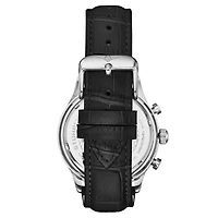 Men's Chrono, Silver Case, Gun Metal Grey Dial, Black Leather Strap Watch