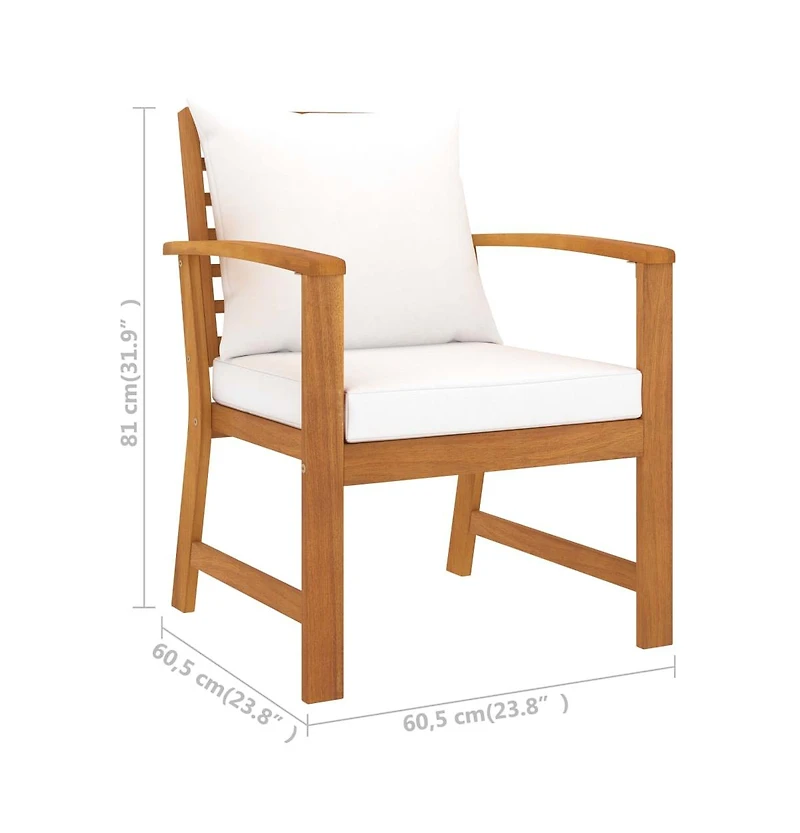vidaXL Patio Chairs 2 pcs with Cream Cushion Solid Acacia Wood