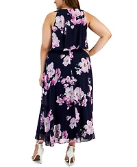 Robbie Bee Plus Floral-Print Halterneck Maxi Dress