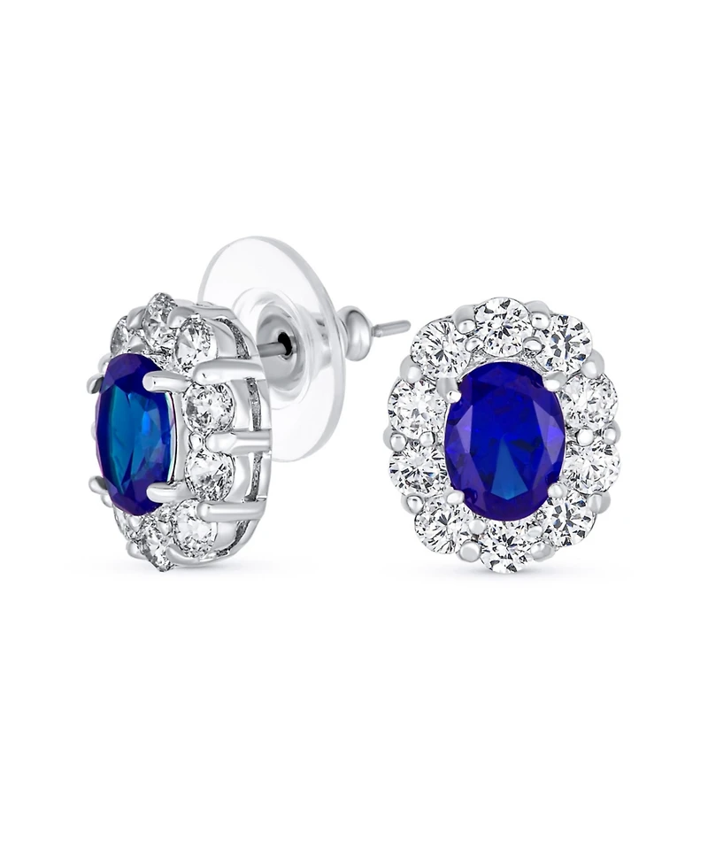 Bling Jewelry Classic Style Crown 1.5 Ct Cz Halo Oval Cubic Zirconia Stud Earrings Rhodium Plated Brass