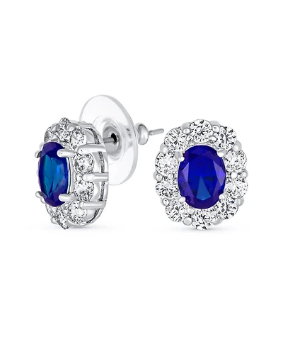 Bling Jewelry Classic Style Crown 1.5 Ct Cz Halo Oval Cubic Zirconia Stud Earrings Rhodium Plated Brass