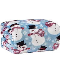 Kate Aurora Holiday Living Winter Blues Snowman Christmas Ultra Soft And Plush Hypoallergenic Throw Blanket