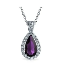 Bling Jewelry Classic Necklace Pear Shape Teardrop Halo 15ct Cz Pendant Rhodium Plated
