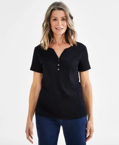 Style Co Womens Short Sleeve Cotton Henley Top Pxs 4x Exclusively At Macys