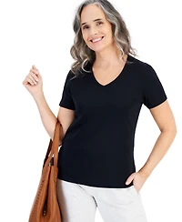 Style & Co Women's Cotton Short Sleeve V-Neck Top, Exclusively at Macy's