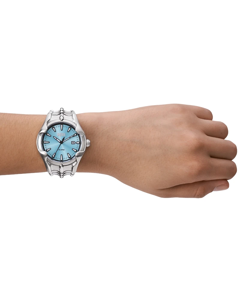 Diesel Men's Vert Three Hand Date Silver-Tone Stainless Steel Watch 44mm