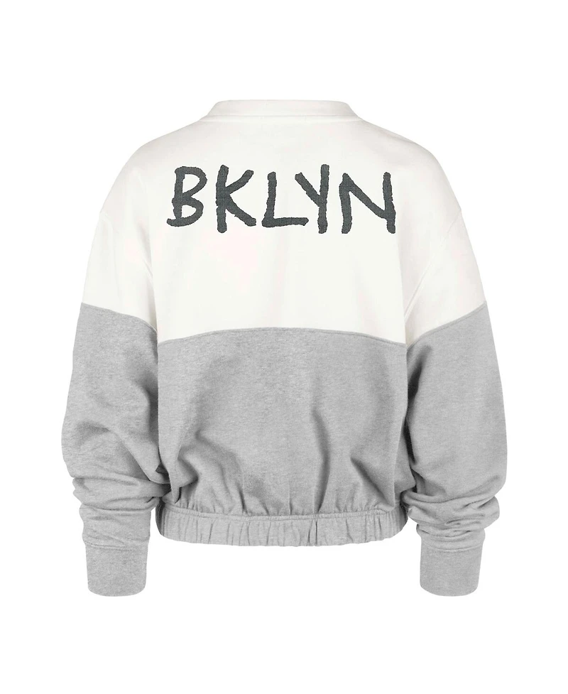Women's '47 Brand Cream Distressed Brooklyn Nets 2022/23 City Edition Take Two Bonita Sweatshirt