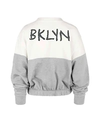 Women's '47 Brand Cream Distressed Brooklyn Nets 2022/23 City Edition Take Two Bonita Sweatshirt